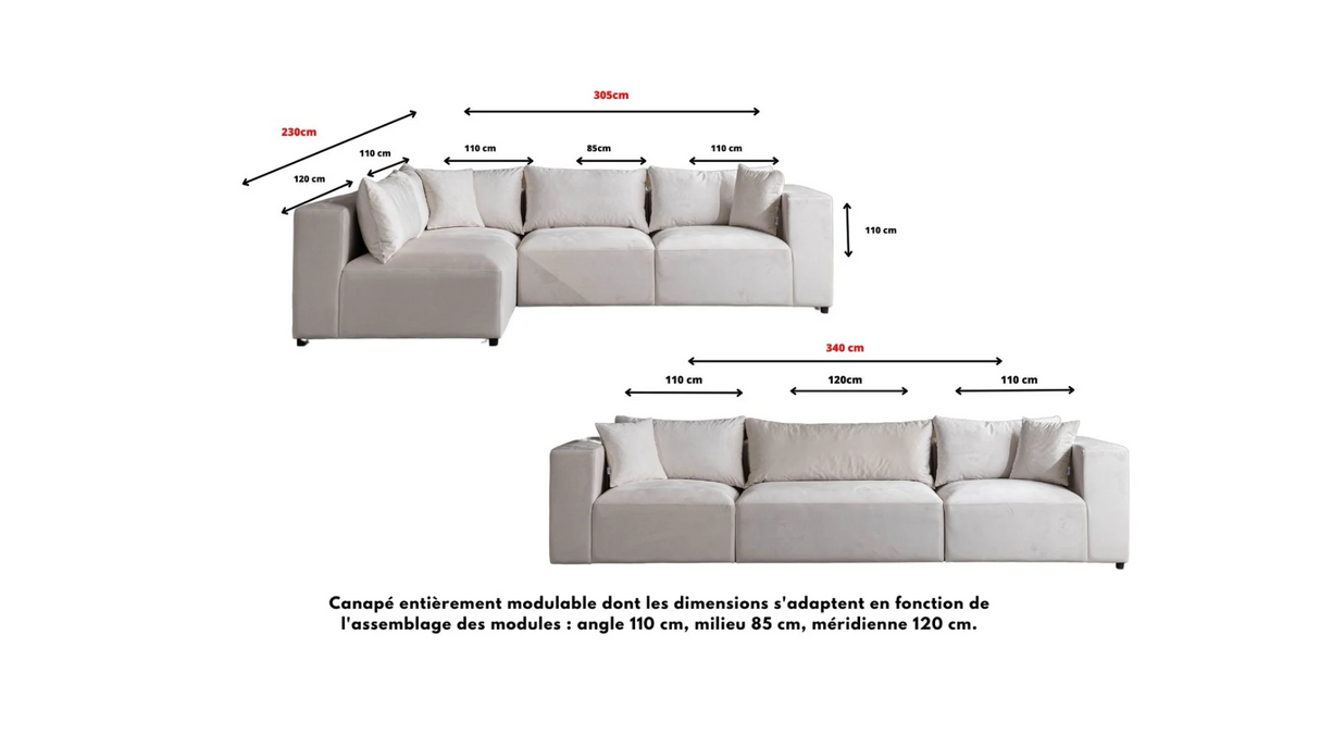 Canapé Azra Velours blanc cassé