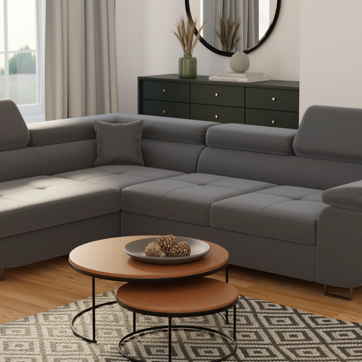 Canapé D'angle Convertible TONY 3 Places Gris Par HAPPY GARDEN - Moderne Et Cosy