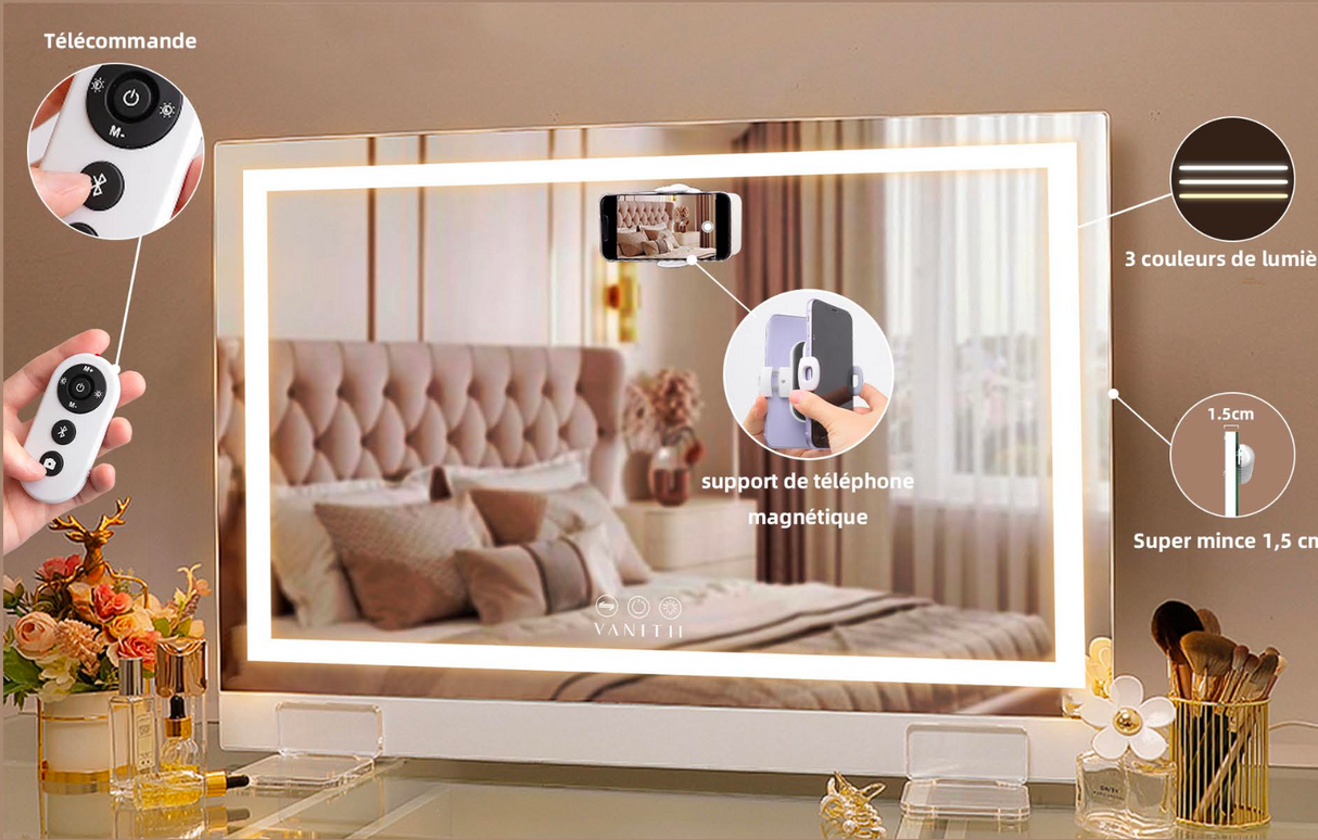 Miroir avec bande lumineuse