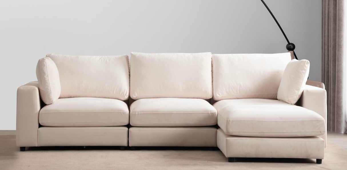 Canapé Julia Modulable Velours blanc cassé 3+1 pouf
