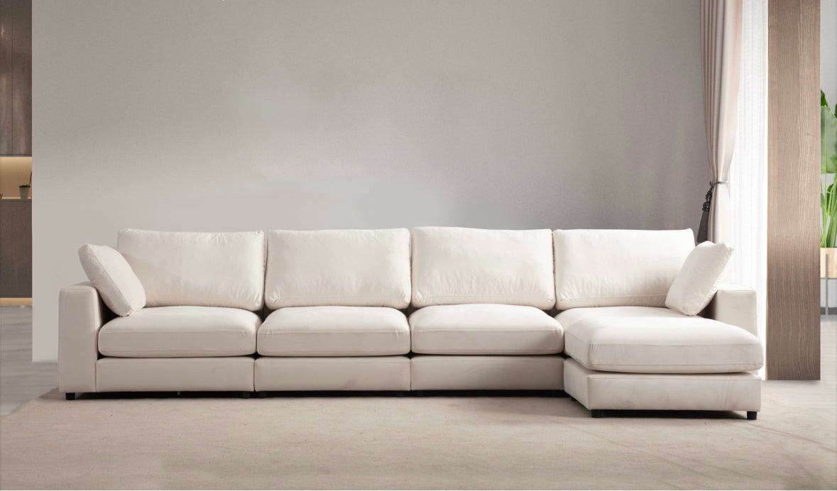 Canapé Julia Modulable Velours blanc cassé 4+1 pouf