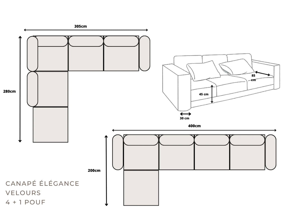 Canapé Élégance Velours Modulable 4 + 1