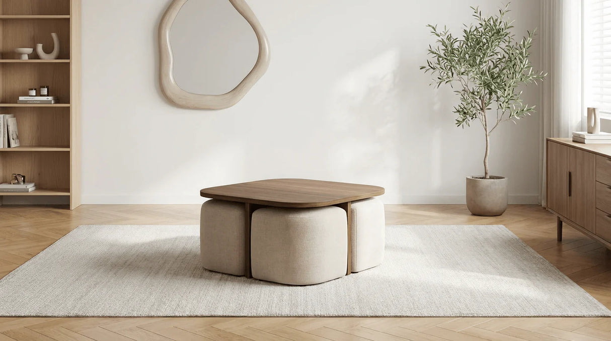 Table basse Marbella noyer avec pouf