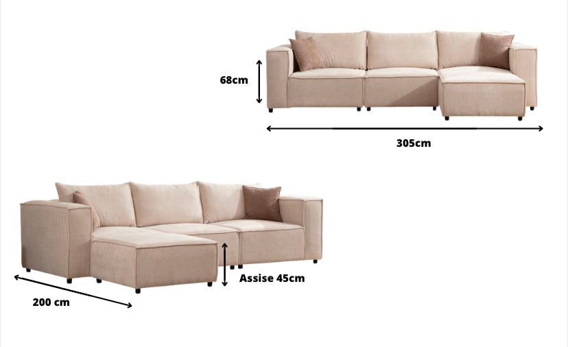 Canapé Élegance Velours Modulable 3+1