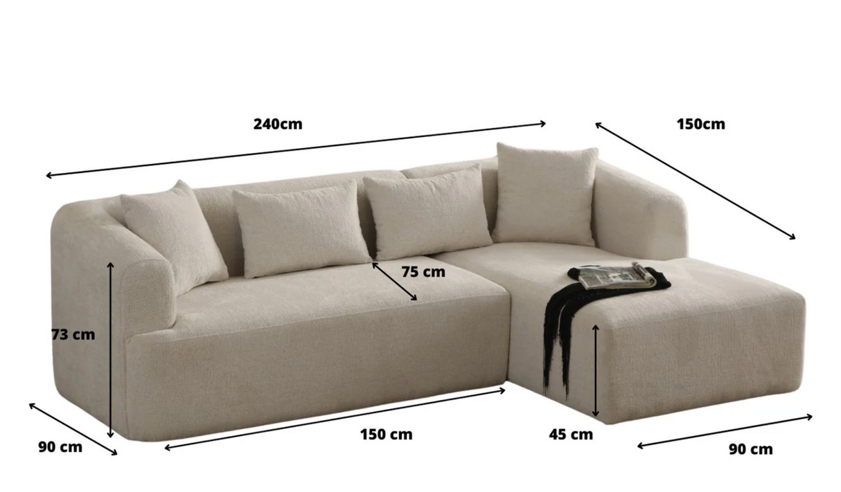 Canapé d'Angle Ela Chenille Blanc cassé