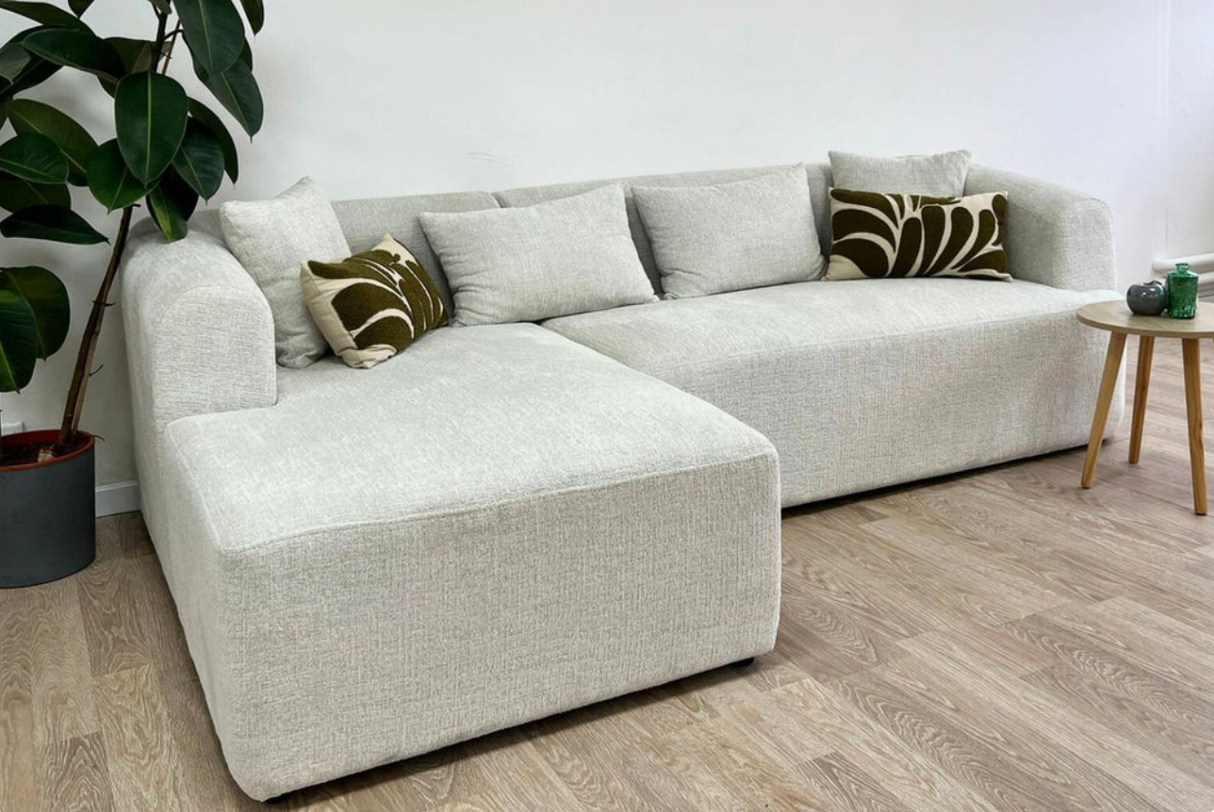Canapé d'Angle Ela Chenille Blanc cassé