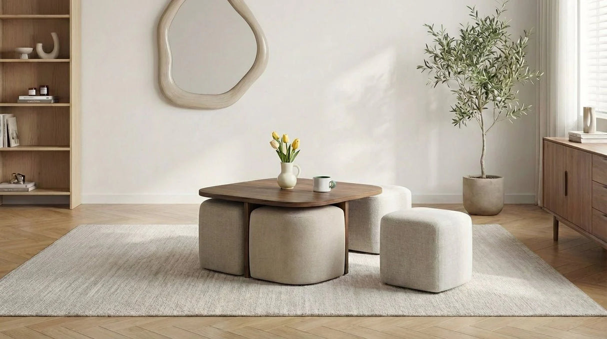 Table basse Marbella noyer avec pouf
